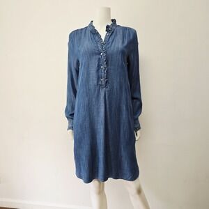 Ann Taylor Loft Size M Long Sleeve Chambray Blue Shift Shirt Dress Pockets New
